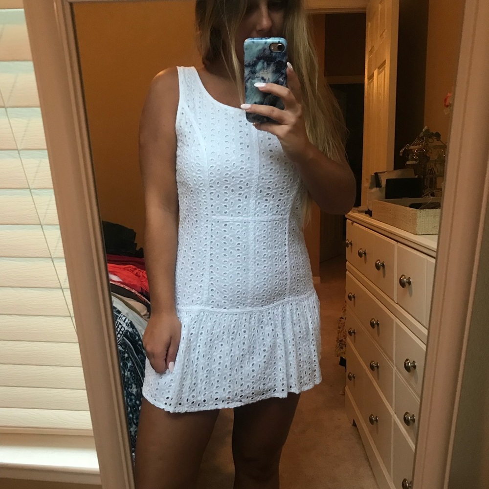 White eyelet lace mini dress!